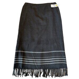 Nine & Company Women's Wool Blend Midi Skirt Size 14 Gray Fringe Hem Lined VTG